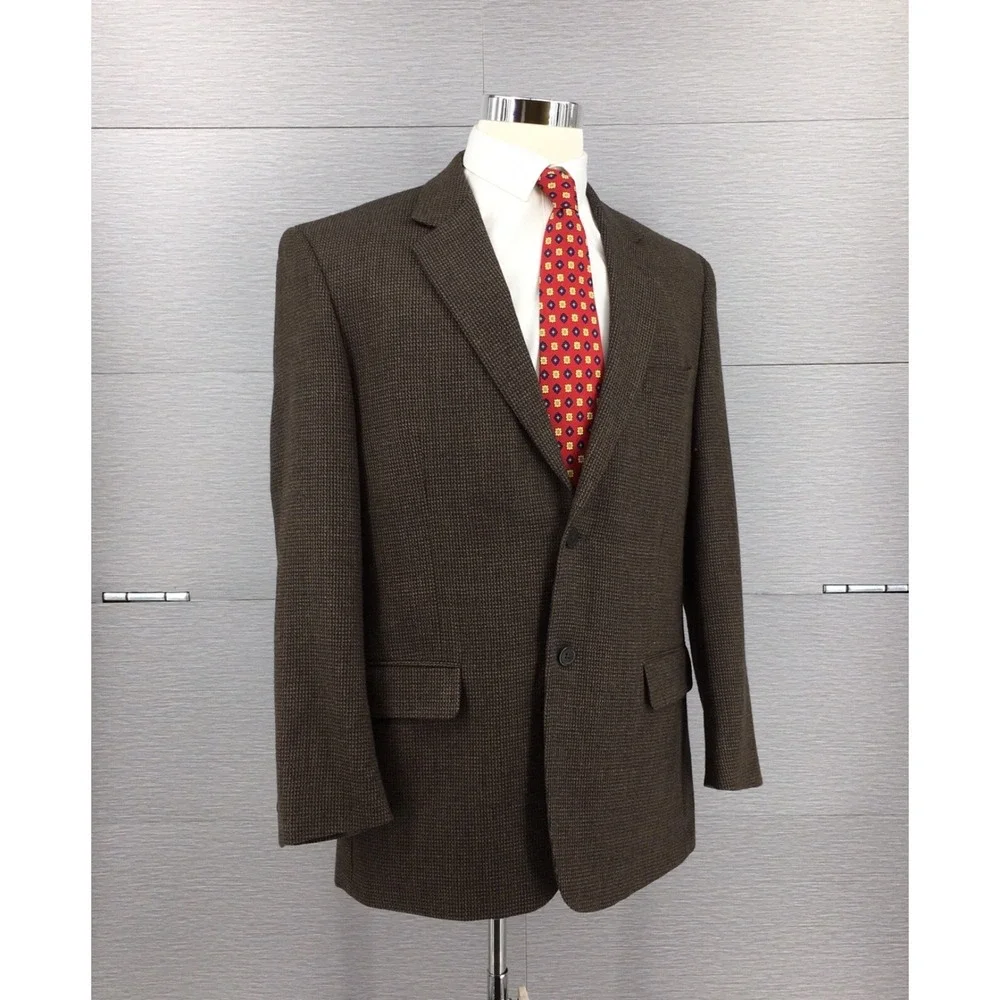 Pronto-Uomo‎ Men's Blazer Sport Coat 2-button 100% Lambswool Brown Size: 42R